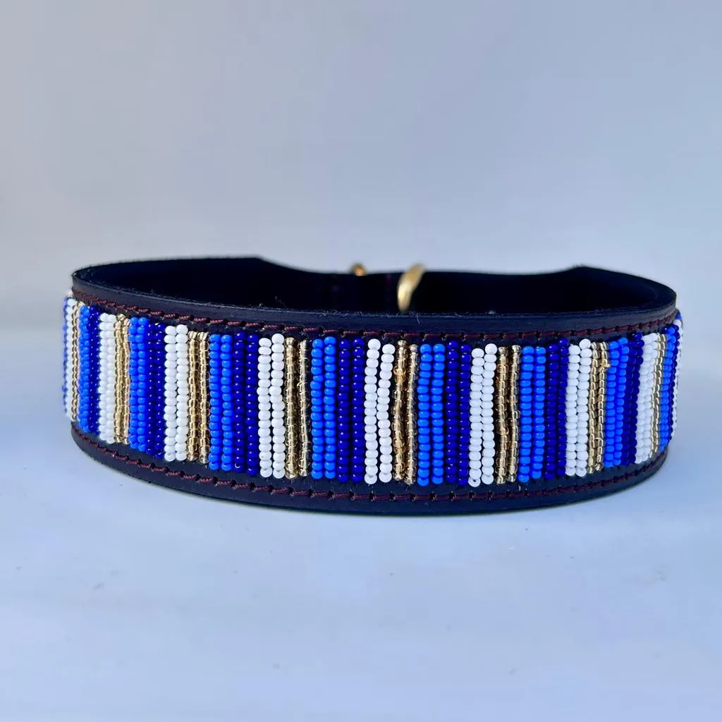 Handmade Maasai Beaded Leather Dog Collar STRIPE DESIGN