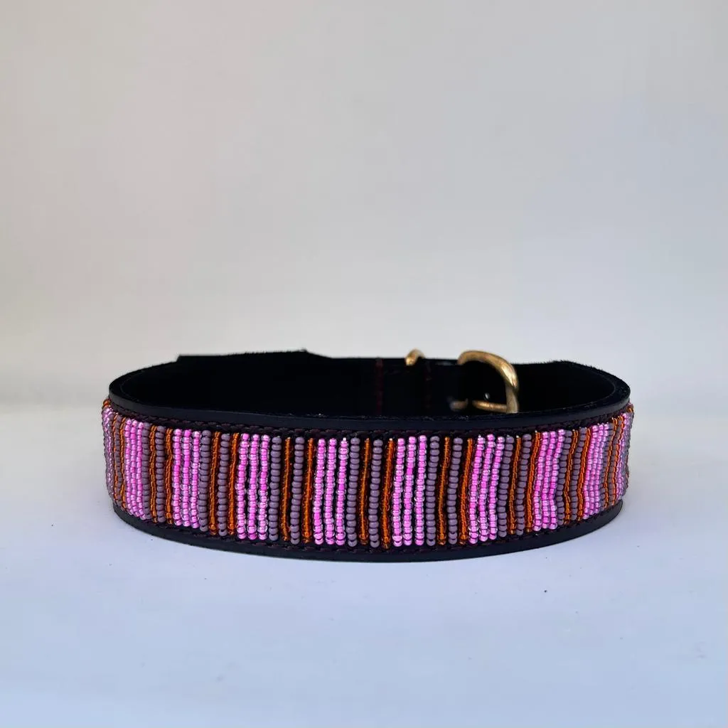 Handmade Maasai Beaded Leather Dog Collar STRIPE DESIGN