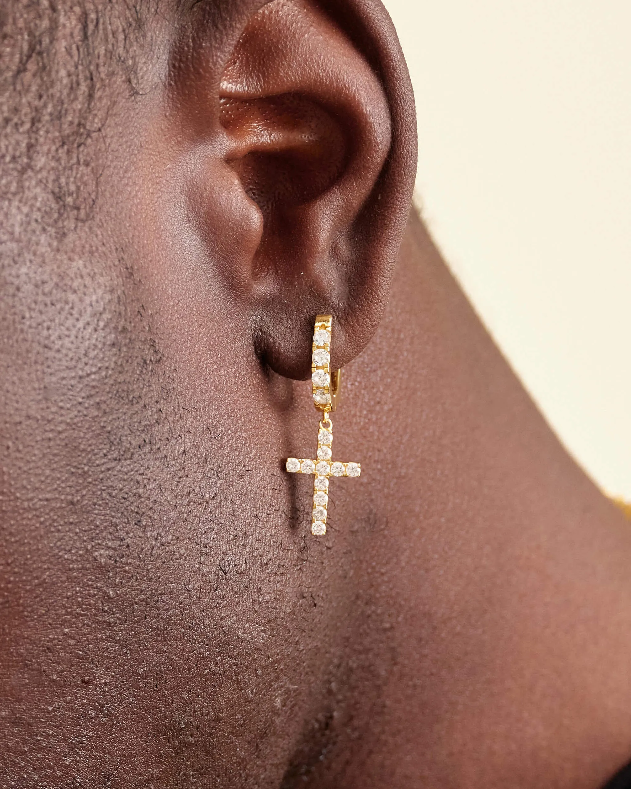 Hanging Studded Cross Earring