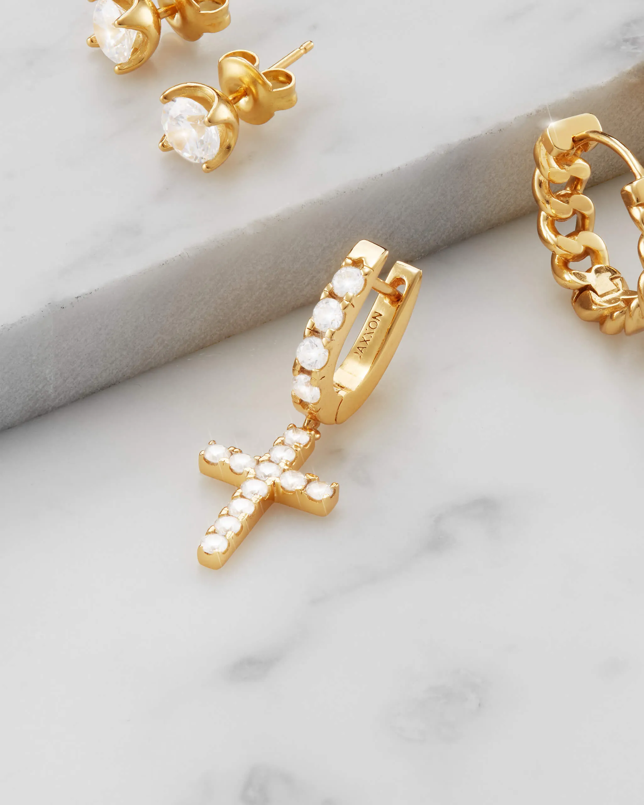 Hanging Studded Cross Earring