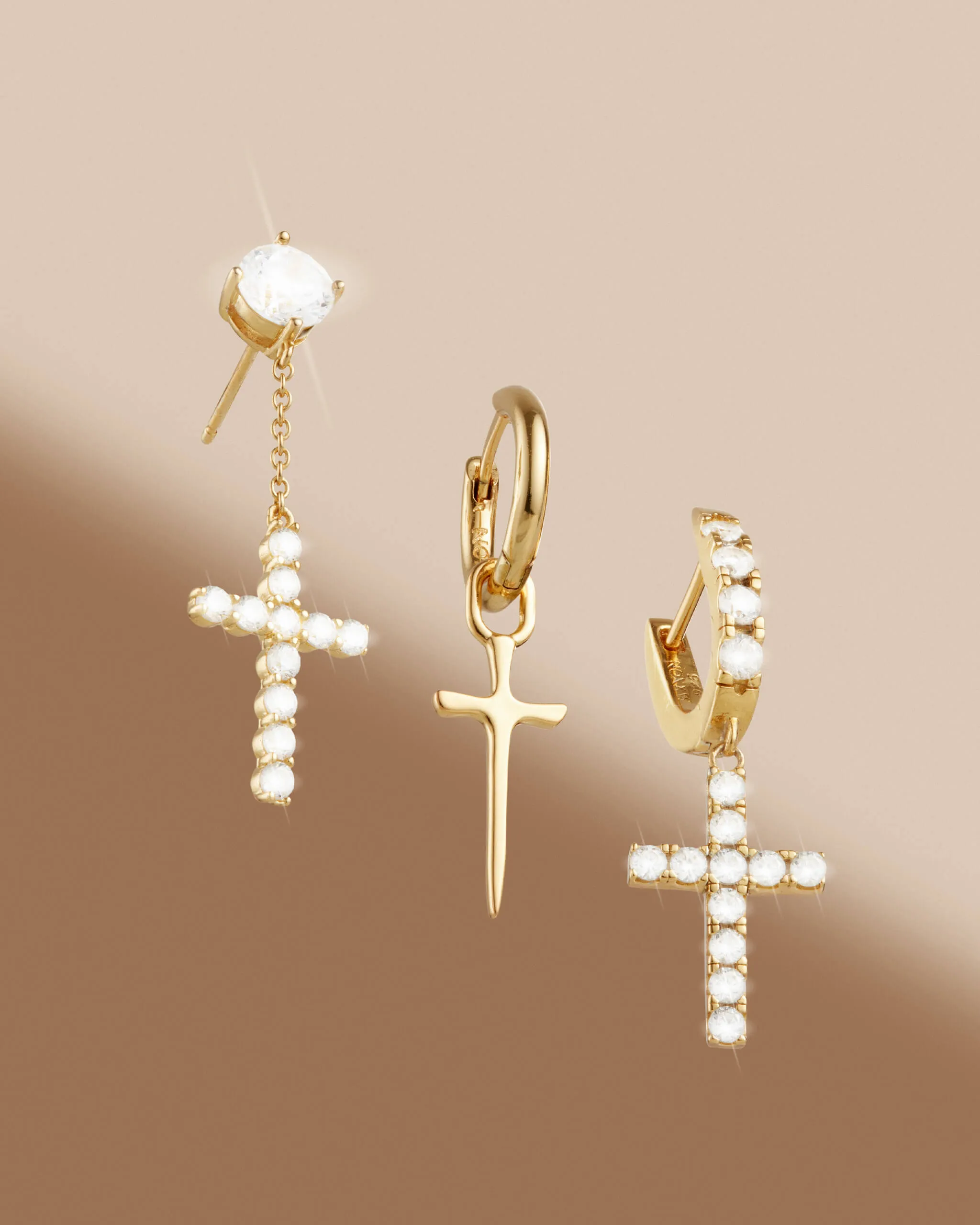 Hanging Studded Cross Earring