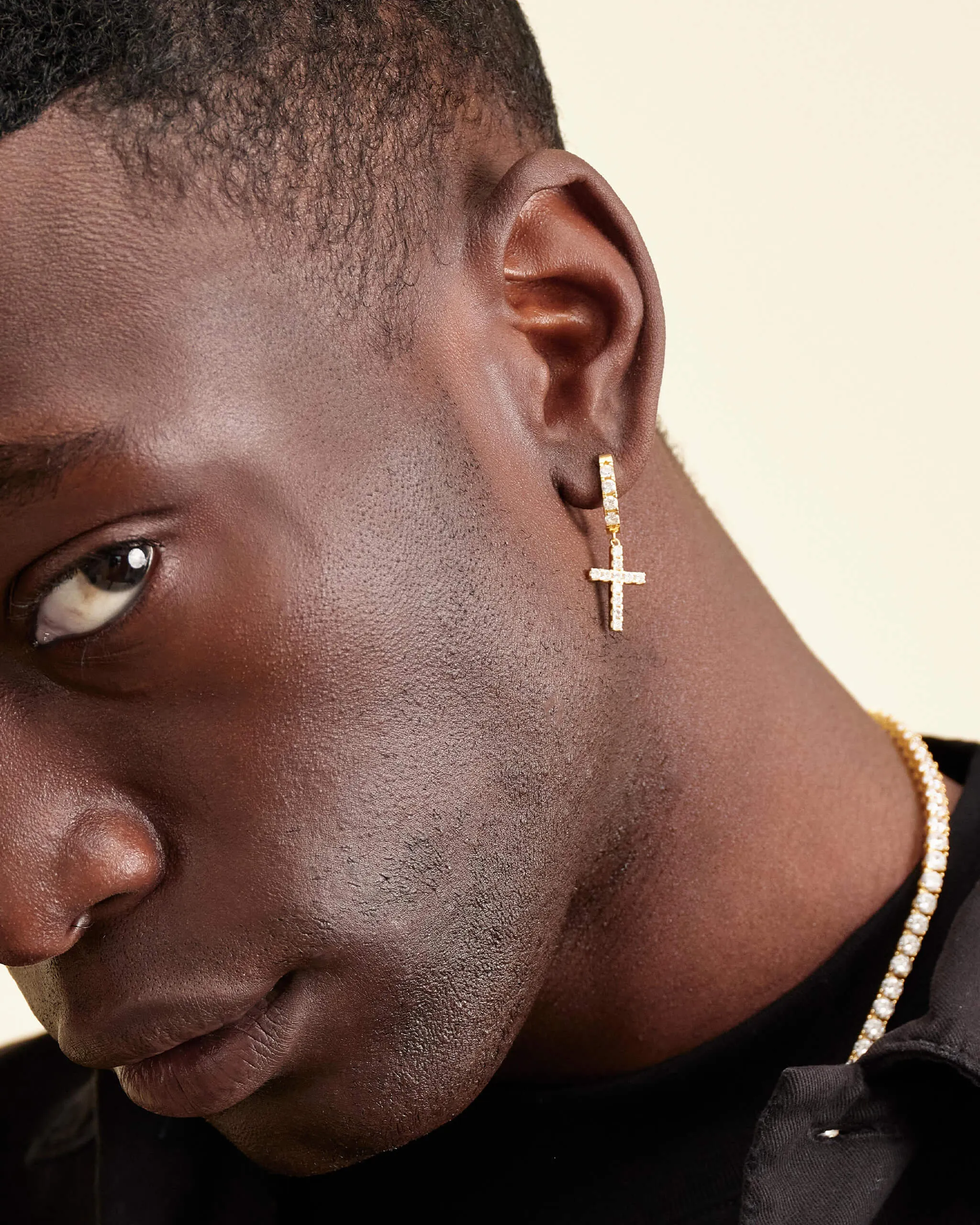 Hanging Studded Cross Earring