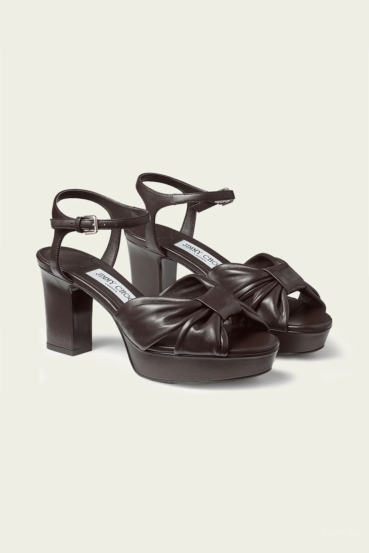 Heloise 80 Leather Platform Sandals in Coffee