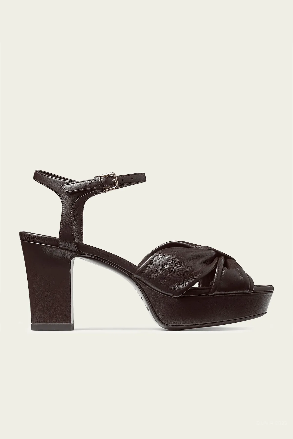Heloise 80 Leather Platform Sandals in Coffee