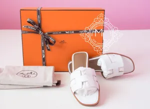 Hermes Womens White Oran Sandal Slipper 36 Shoes