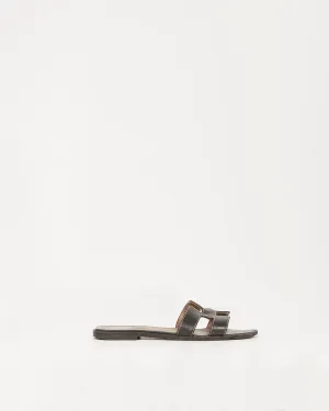 Hermès Black Leather Contrast Stitching Oran Sandals  - 38