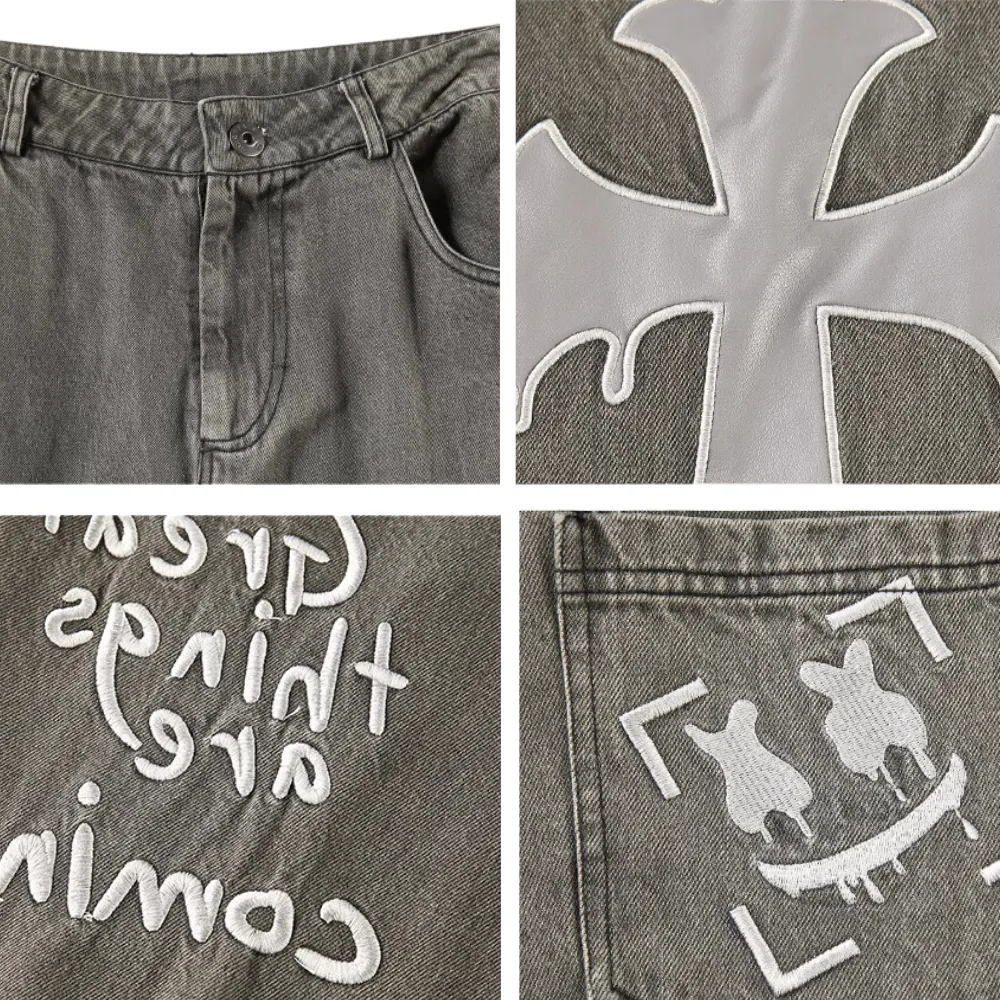 High Street Cross Embroidered Jeans