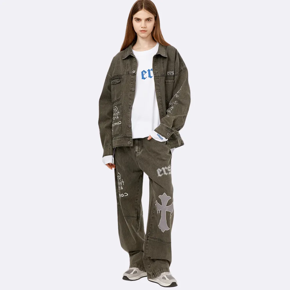 High Street Cross Embroidered Jeans