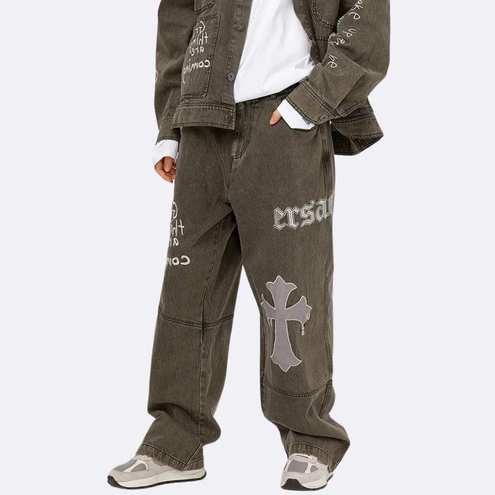 High Street Cross Embroidered Jeans