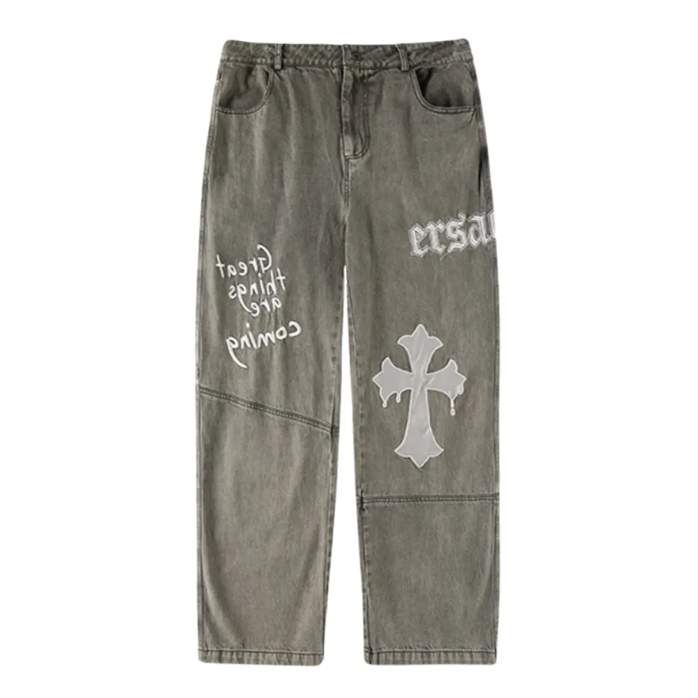 High Street Cross Embroidered Jeans