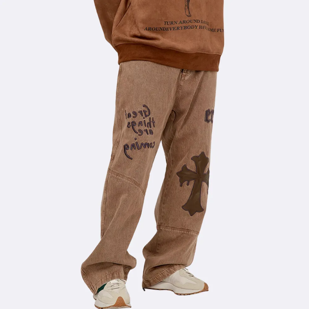 High Street Cross Embroidered Jeans