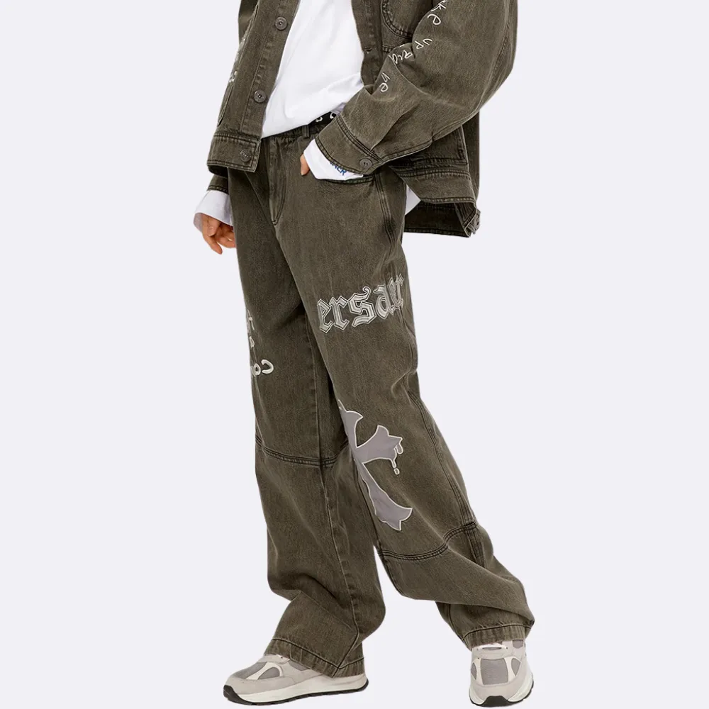 High Street Cross Embroidered Jeans