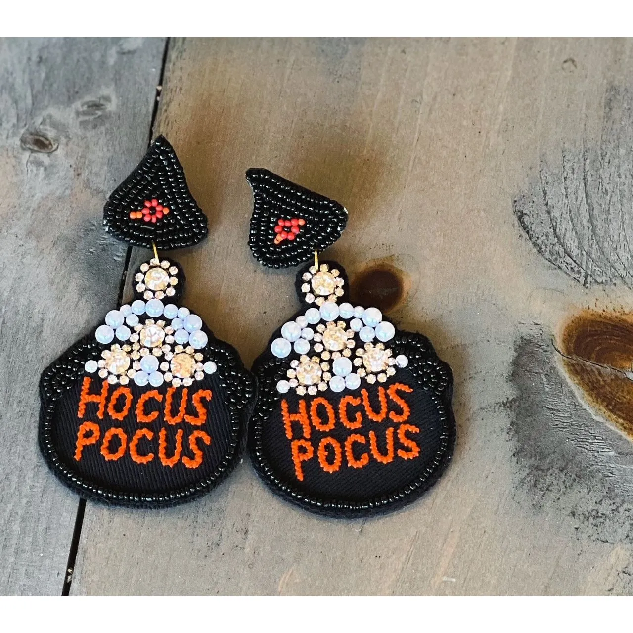 Hocus Pocus Cauldron Halloween Seed Bead Dangle Earrings