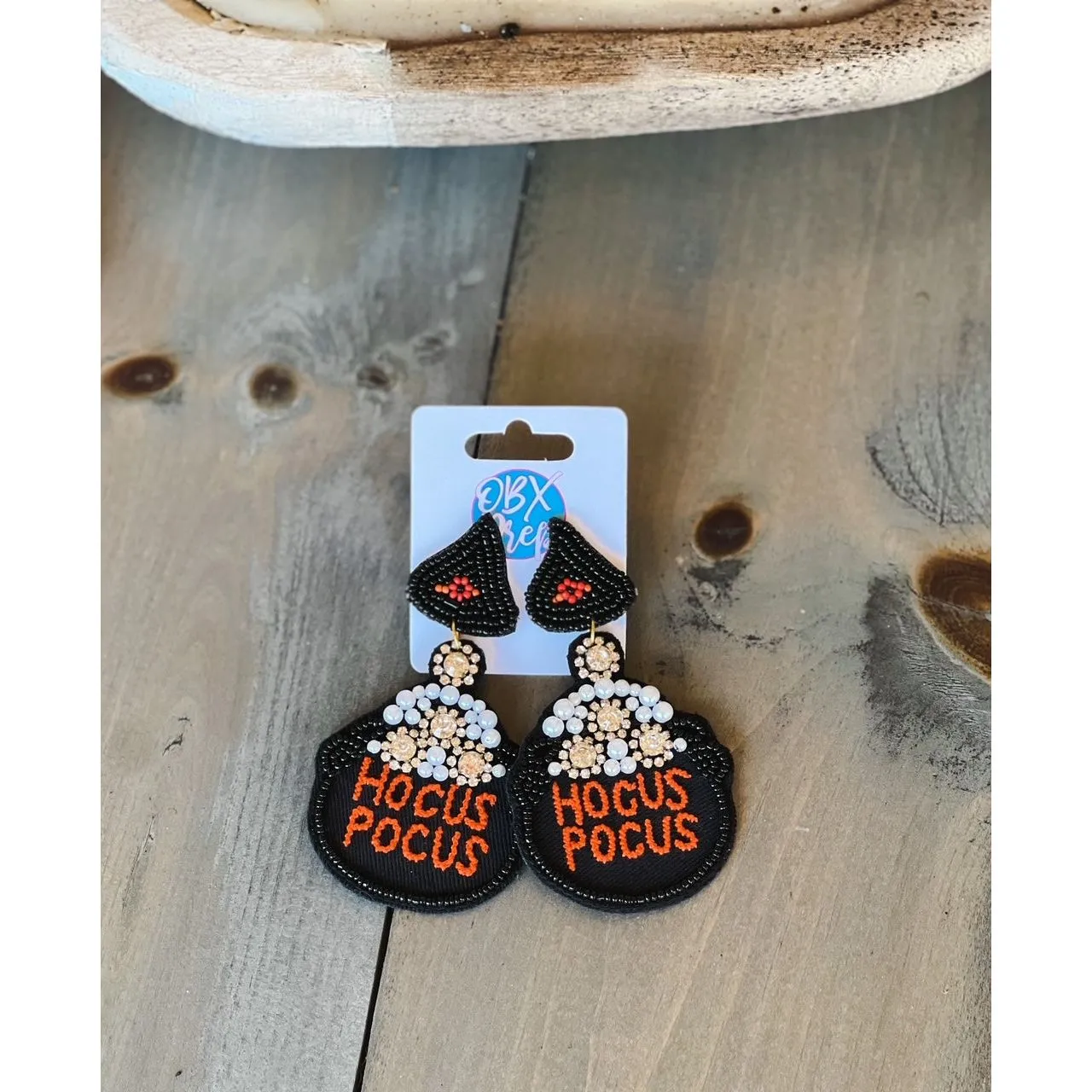 Hocus Pocus Cauldron Halloween Seed Bead Dangle Earrings