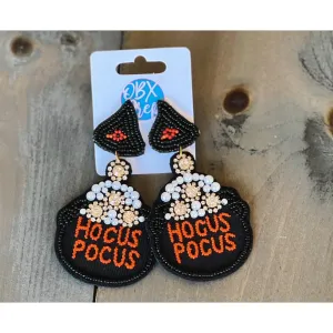 Hocus Pocus Cauldron Halloween Seed Bead Dangle Earrings