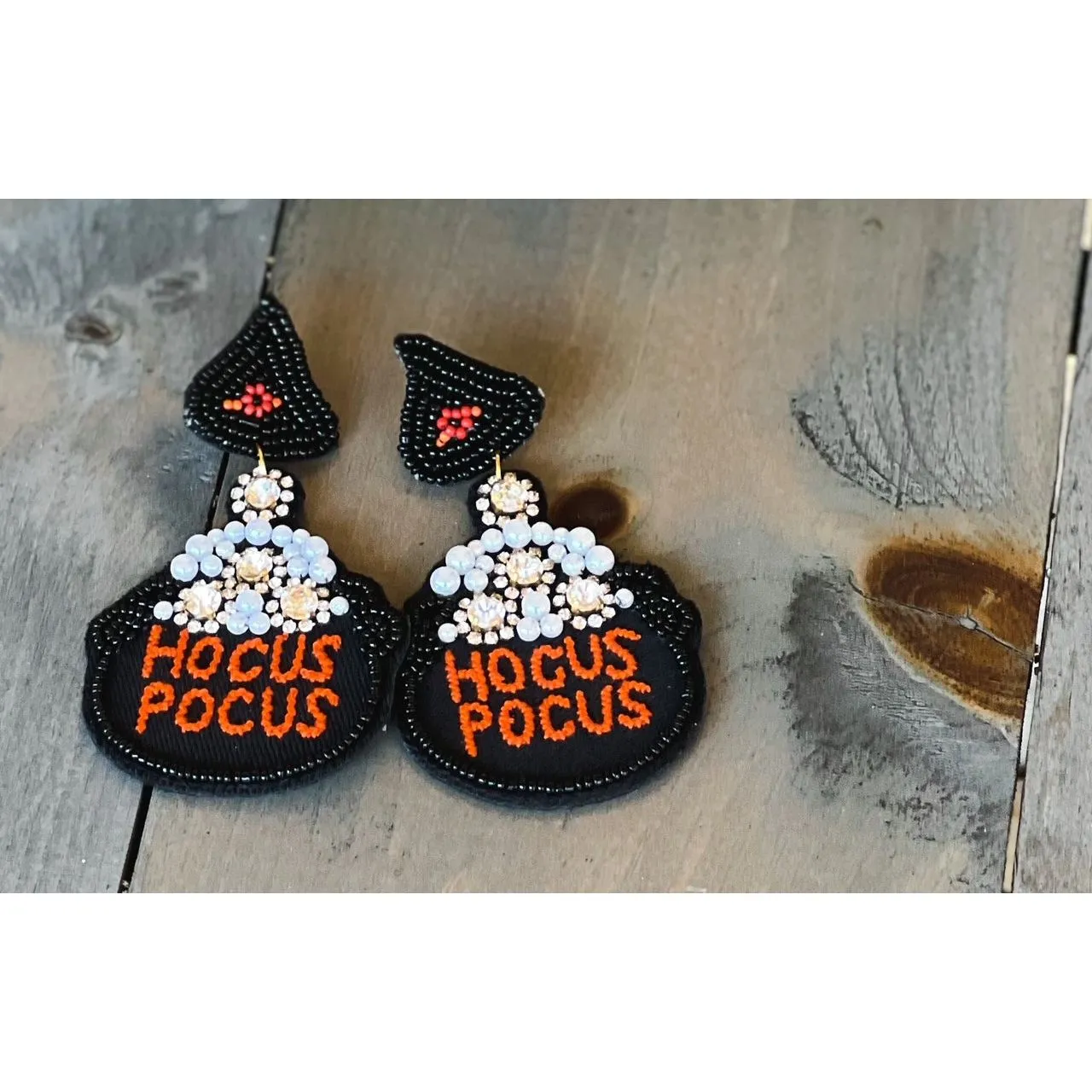 Hocus Pocus Cauldron Halloween Seed Bead Dangle Earrings