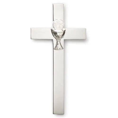 Holy First Communion Silver Chalice Wall Cross 4 3/4""