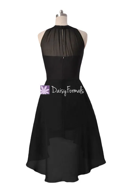 Illusion Halter Neckline Party Dress High Low Prom Dress Royal Blue Bridesmaids Dress (BM2435)