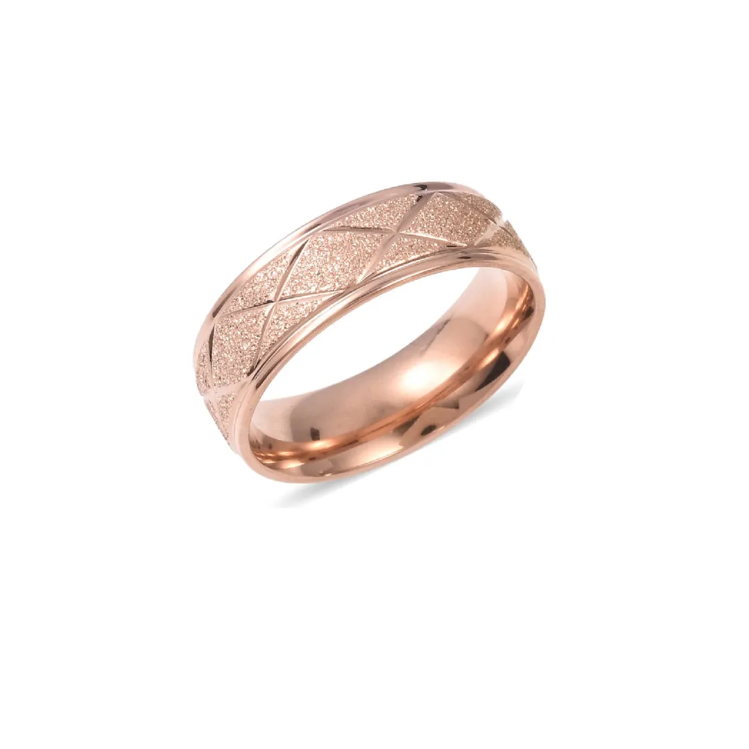 ION Rose Gold Plated Stainless Steel Criss Cross Textured Band Ring Unisex