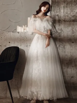 ivory sweetheart neck tulle lace long prom dress, tulle formal party dress