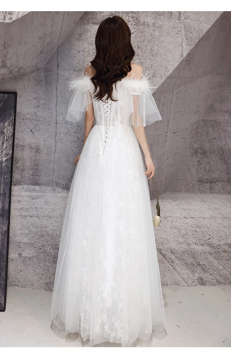 ivory sweetheart neck tulle lace long prom dress, tulle formal party dress