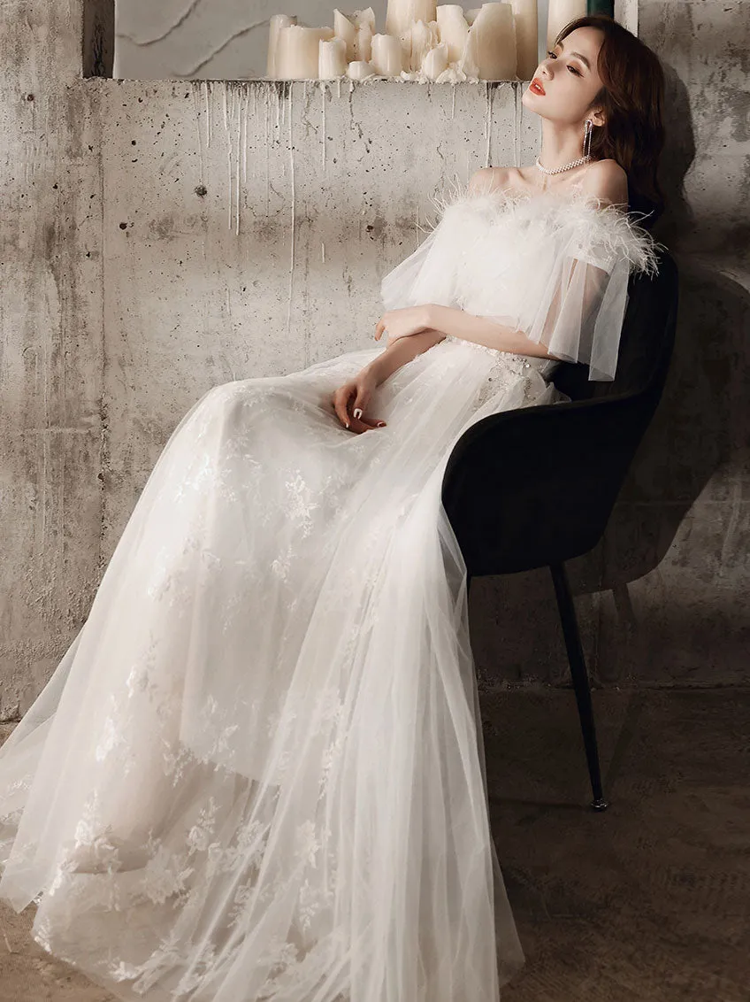 ivory sweetheart neck tulle lace long prom dress, tulle formal party dress