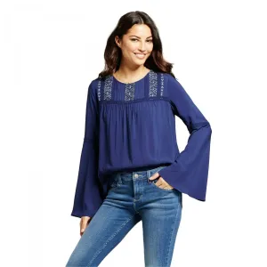 Knox Rose Women's Long Bell Sleeve Embroidered Peasant Top