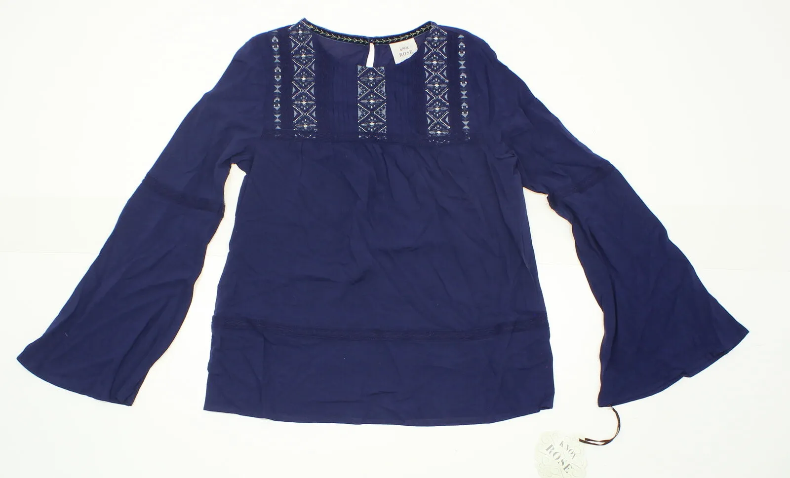 Knox Rose Women's Long Bell Sleeve Embroidered Peasant Top