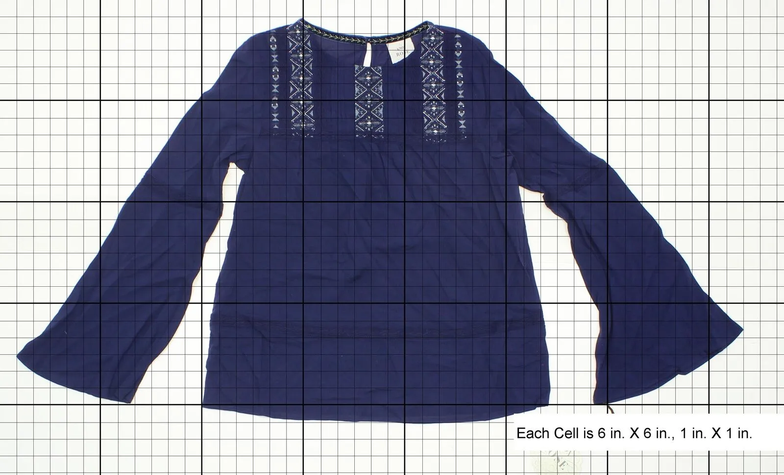 Knox Rose Women's Long Bell Sleeve Embroidered Peasant Top