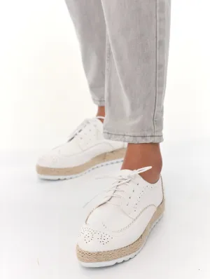 Ladies Espadrille Oxford Brogue Shoe- White