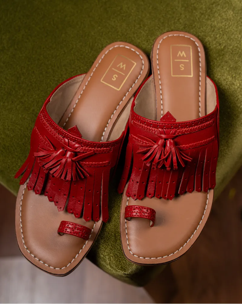 Lady Suzy Flat Red Kolhapuri Sandals