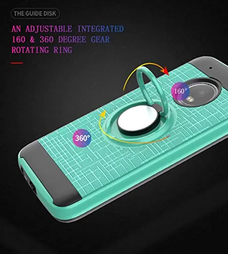 LDStars Compatible for Moto G5 Plus Phone Case,Moto X 2017 Case, [HD Screen Protector] TPU & PC Heavy Duty Shockproof Protective Cover with Rotatable Ring Stand-Mint Green