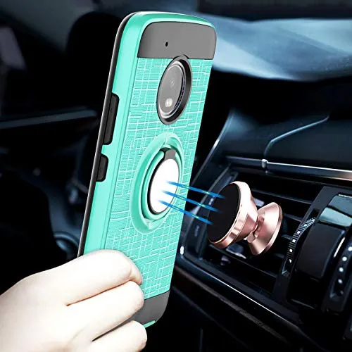LDStars Compatible for Moto G5 Plus Phone Case,Moto X 2017 Case, [HD Screen Protector] TPU & PC Heavy Duty Shockproof Protective Cover with Rotatable Ring Stand-Mint Green
