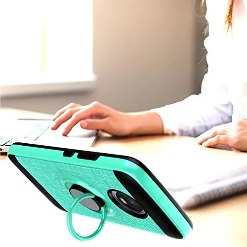 LDStars Compatible for Moto G5 Plus Phone Case,Moto X 2017 Case, [HD Screen Protector] TPU & PC Heavy Duty Shockproof Protective Cover with Rotatable Ring Stand-Mint Green
