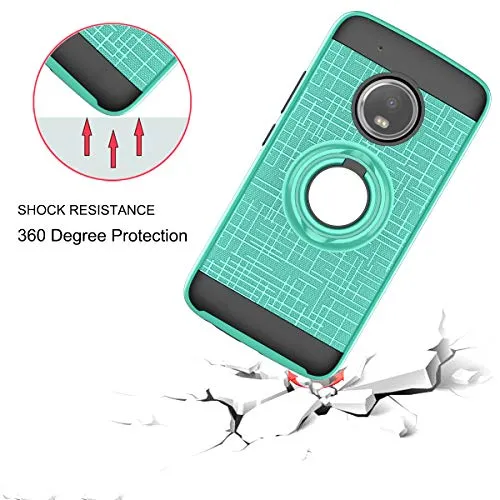 LDStars Compatible for Moto G5 Plus Phone Case,Moto X 2017 Case, [HD Screen Protector] TPU & PC Heavy Duty Shockproof Protective Cover with Rotatable Ring Stand-Mint Green