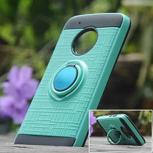 LDStars Compatible for Moto G5 Plus Phone Case,Moto X 2017 Case, [HD Screen Protector] TPU & PC Heavy Duty Shockproof Protective Cover with Rotatable Ring Stand-Mint Green