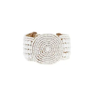 Leather Bracelet Disk (White)