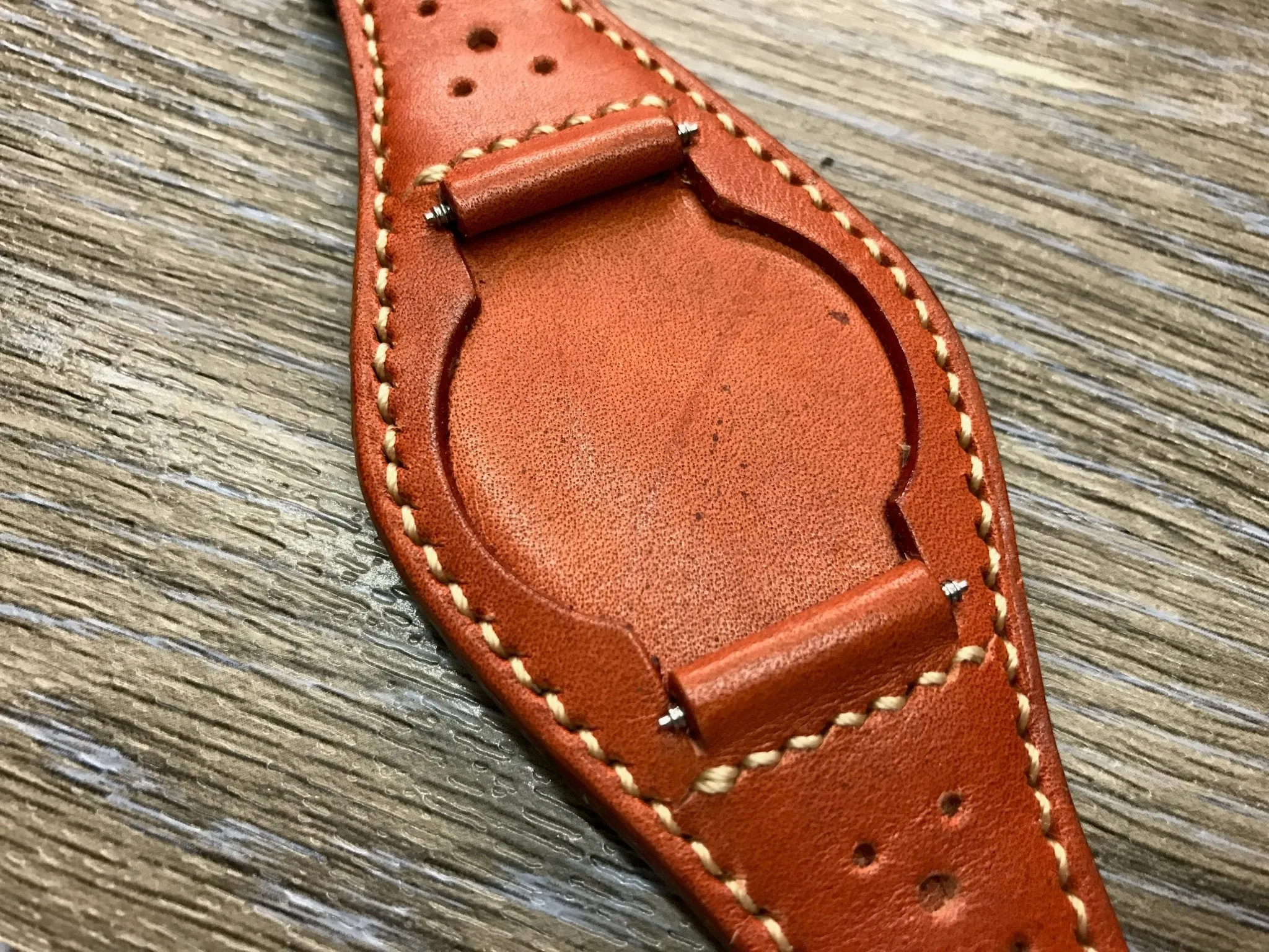 Leather bund strap for Rolex, Leather watch strap, Brogue Pattern Orange Leather Watch Strap, 20mm Watch band for Tudor, 19mm lug