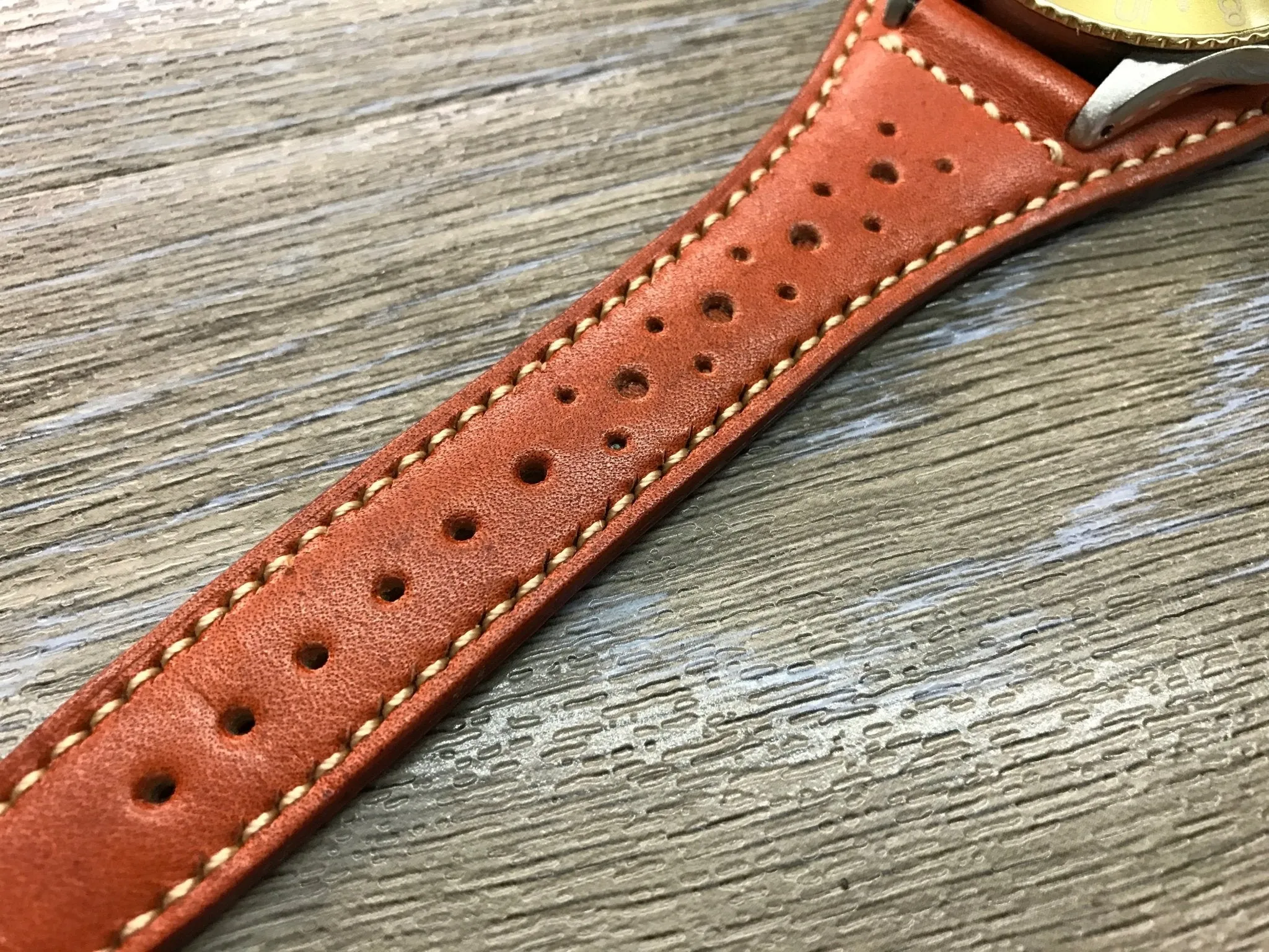 Leather bund strap for Rolex, Leather watch strap, Brogue Pattern Orange Leather Watch Strap, 20mm Watch band for Tudor, 19mm lug