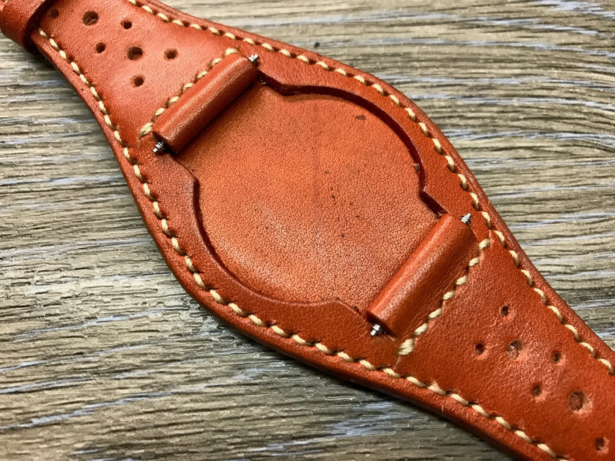 Leather bund strap for Rolex, Leather watch strap, Brogue Pattern Orange Leather Watch Strap, 20mm Watch band for Tudor, 19mm lug