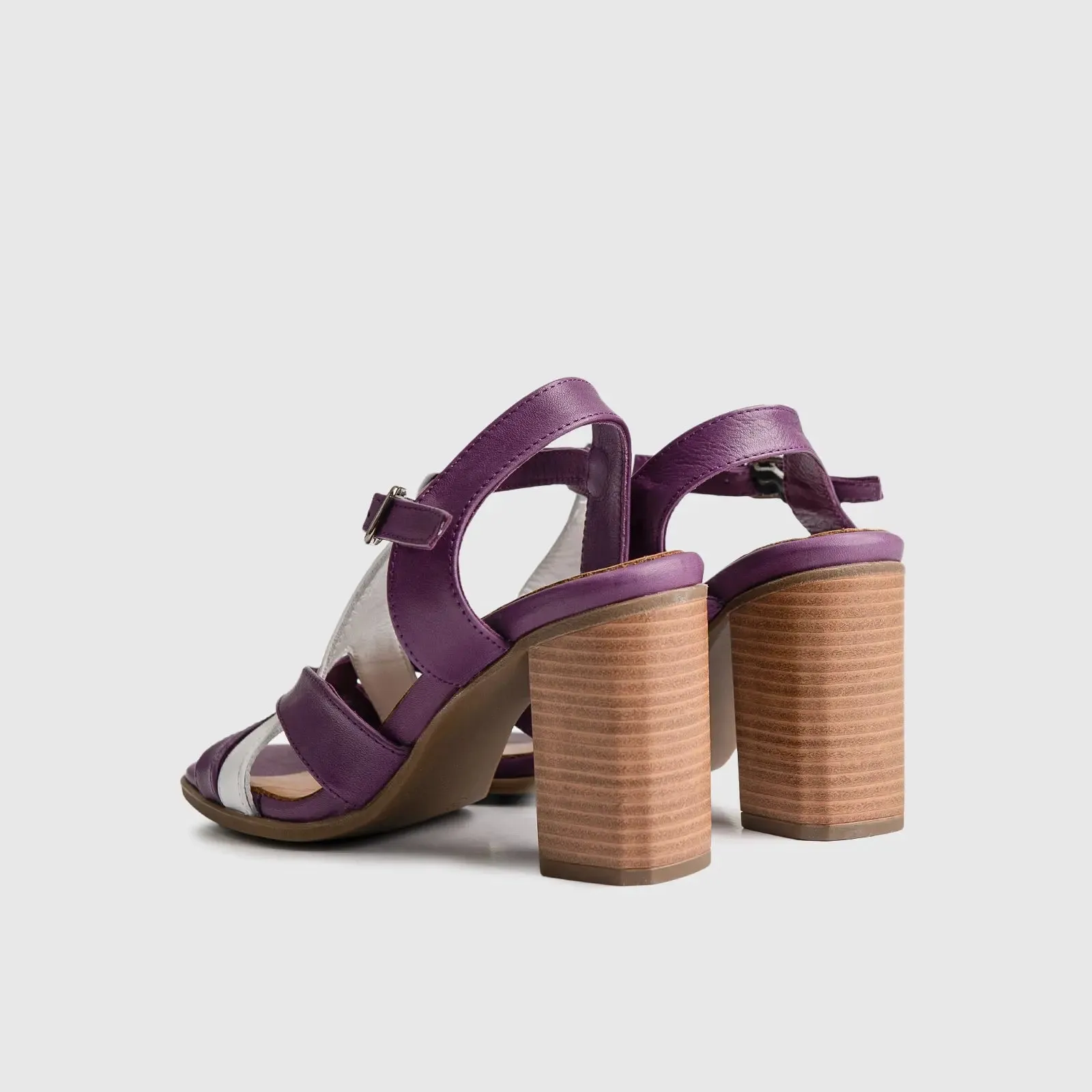 Leather Comfort High Heel Sandal Purple/White 7106