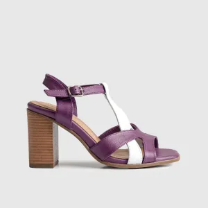 Leather Comfort High Heel Sandal Purple/White 7106