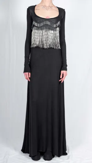 Leather Effect Crop Top with Beaded Fringe