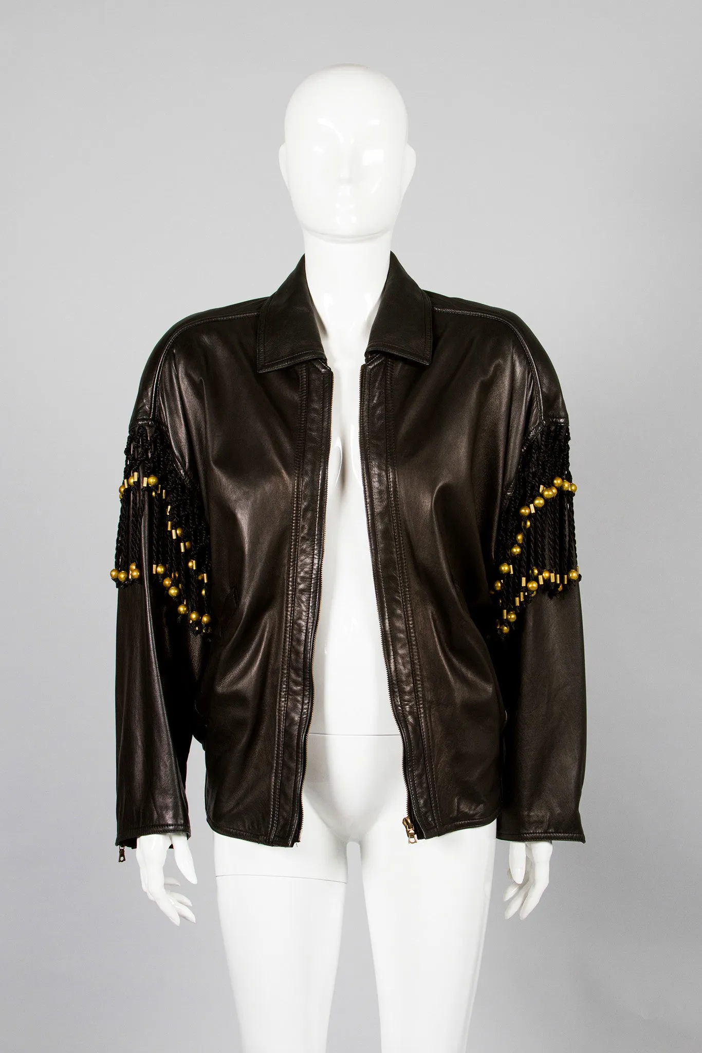 Leather Macrame Bomber Jacket