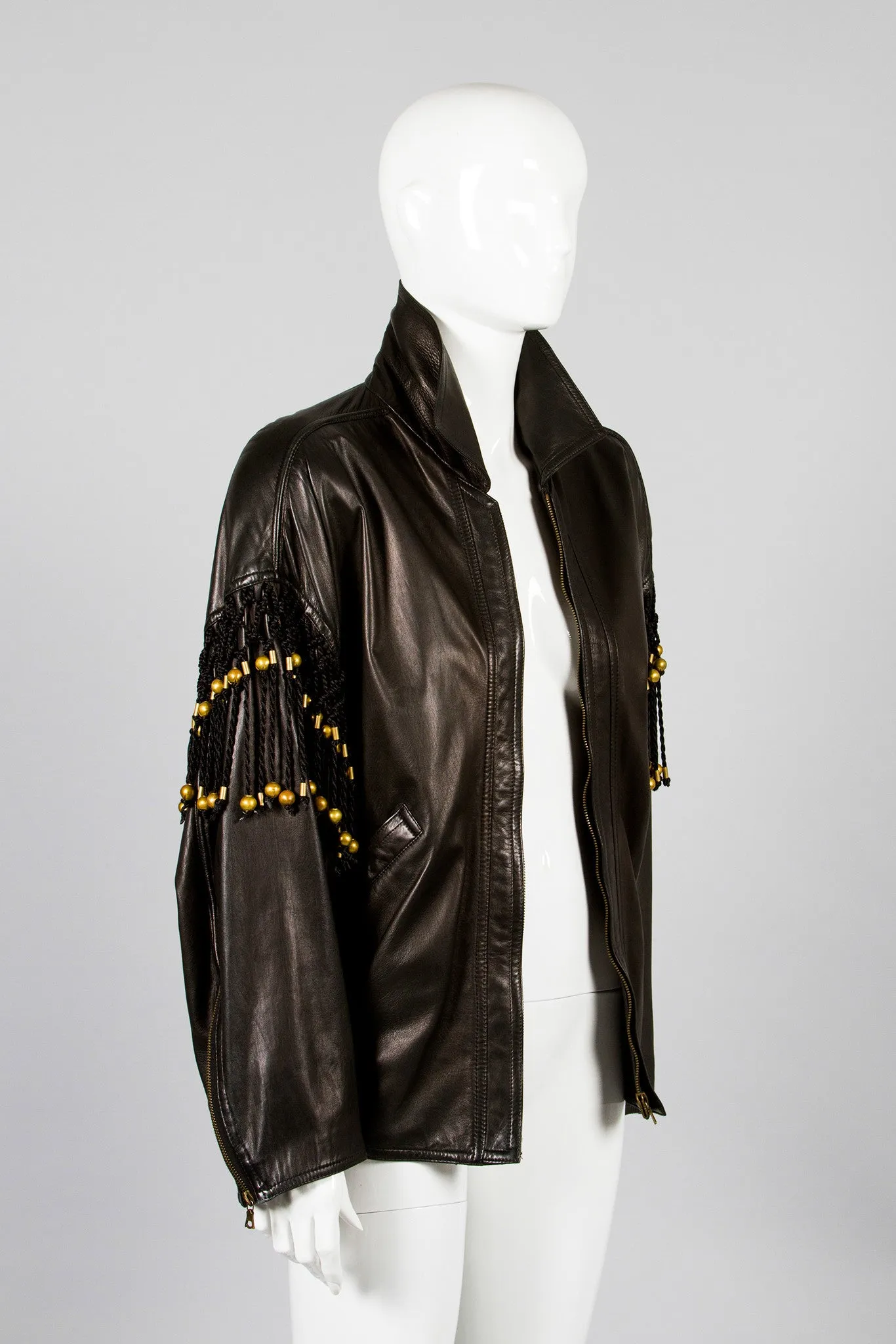 Leather Macrame Bomber Jacket