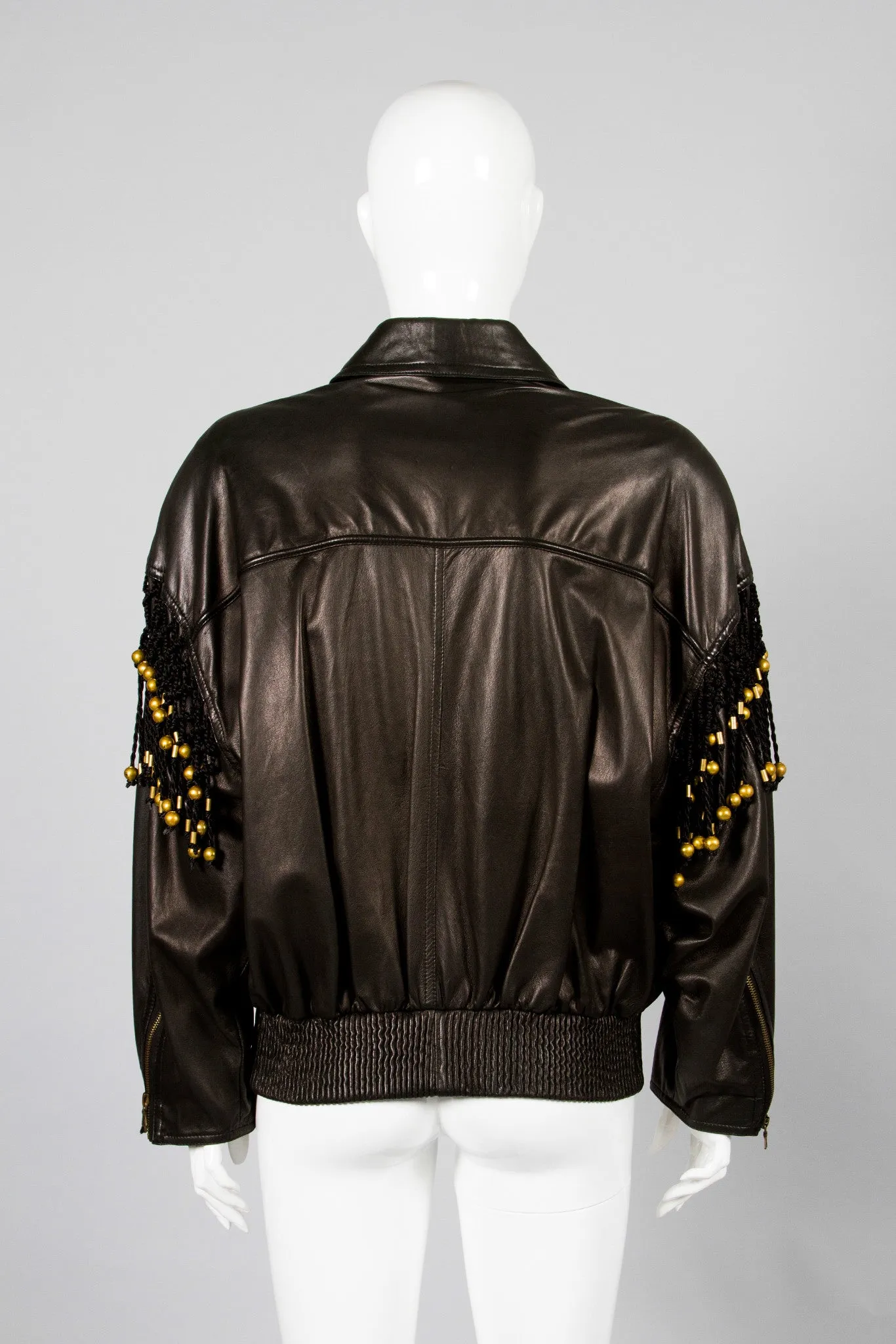 Leather Macrame Bomber Jacket