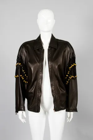 Leather Macrame Bomber Jacket