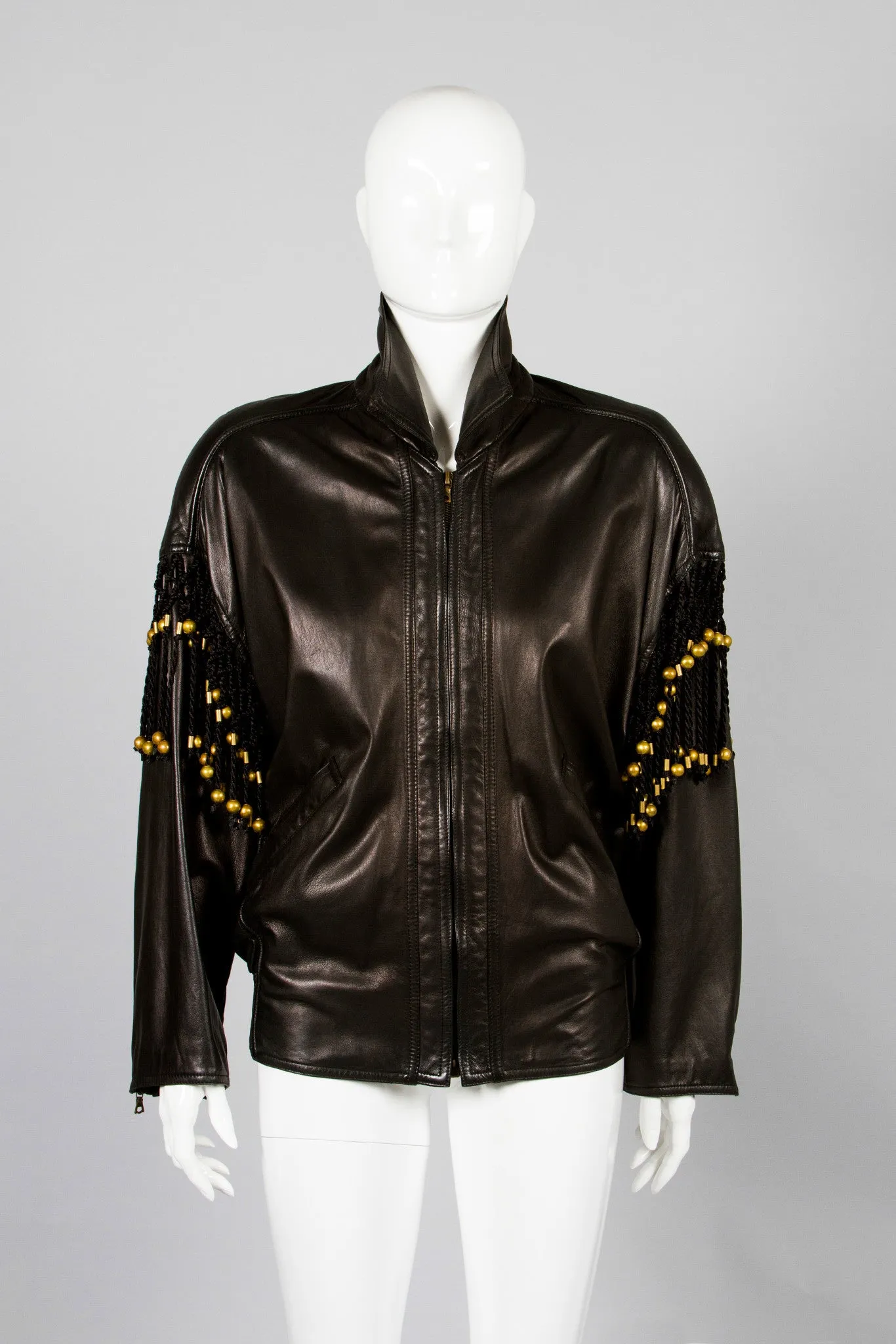 Leather Macrame Bomber Jacket