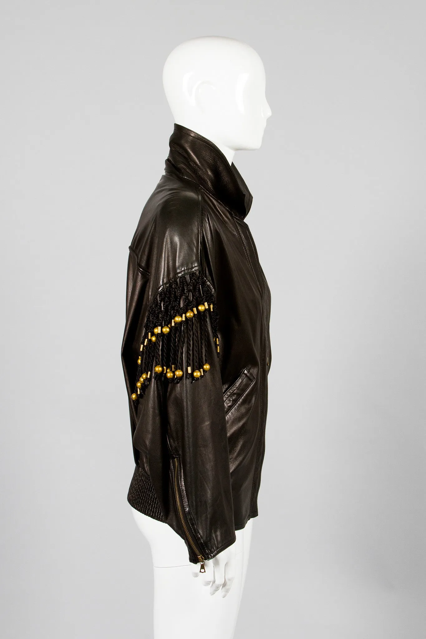 Leather Macrame Bomber Jacket