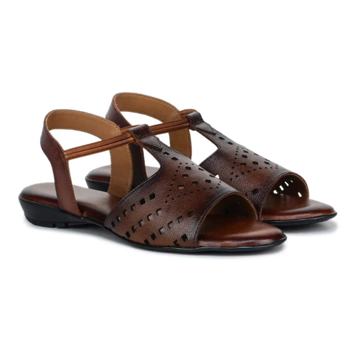 Leather Sandals For Women L 648 – Thong Style with Brogue Detailing